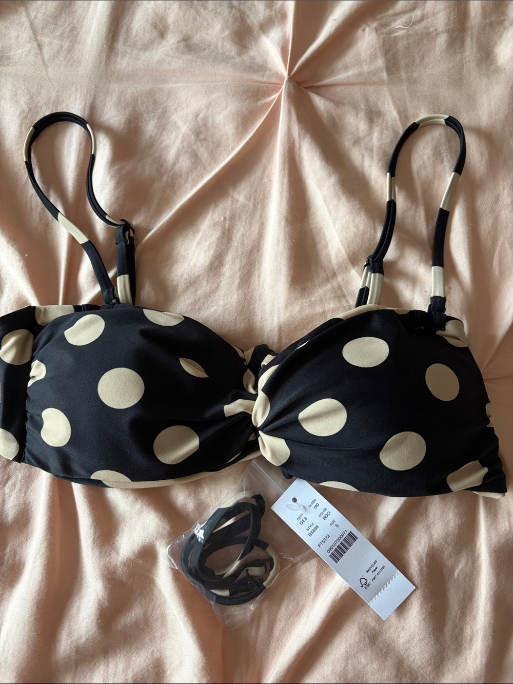 J Crew Shirred Bandeau in Reversible Polka Dot/Stripe size Small